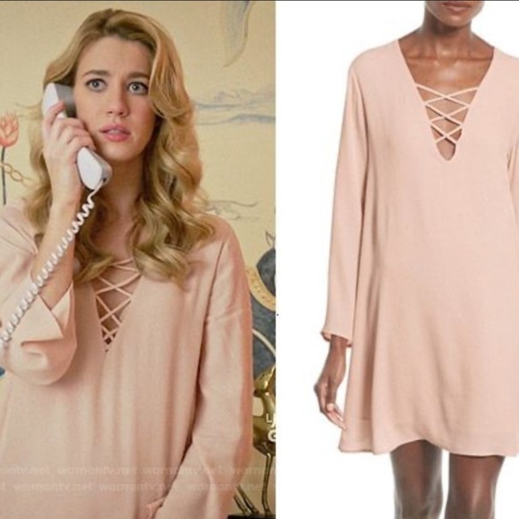 ASTR The Label Shift Dress Blush Pink Lace Up V-Neck Bell Sleeve Lined S - Picture 1 of 10
